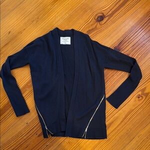 Navy blue open cardigan with zipper detail